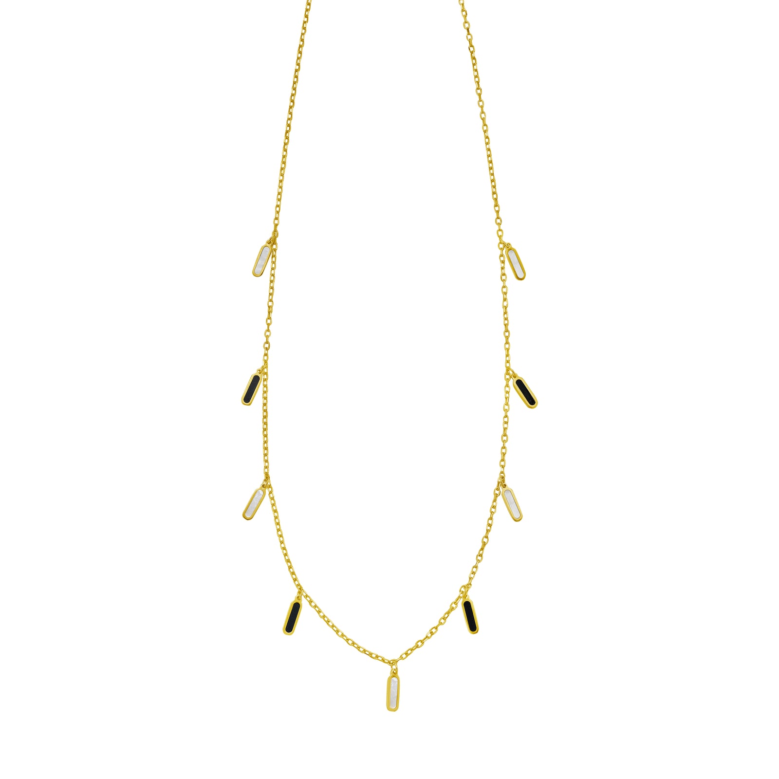 14K Onyx & MOP Inlay Station Necklace