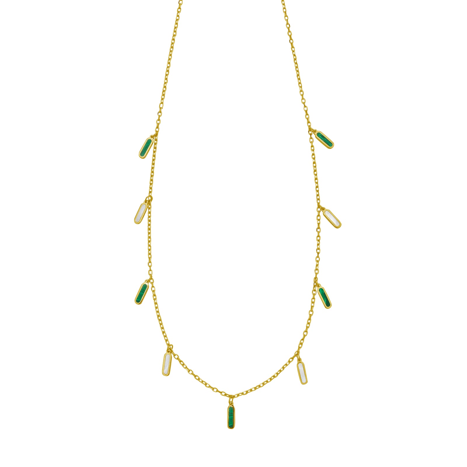 14K Malachite & MOP Inlay Station Necklace
