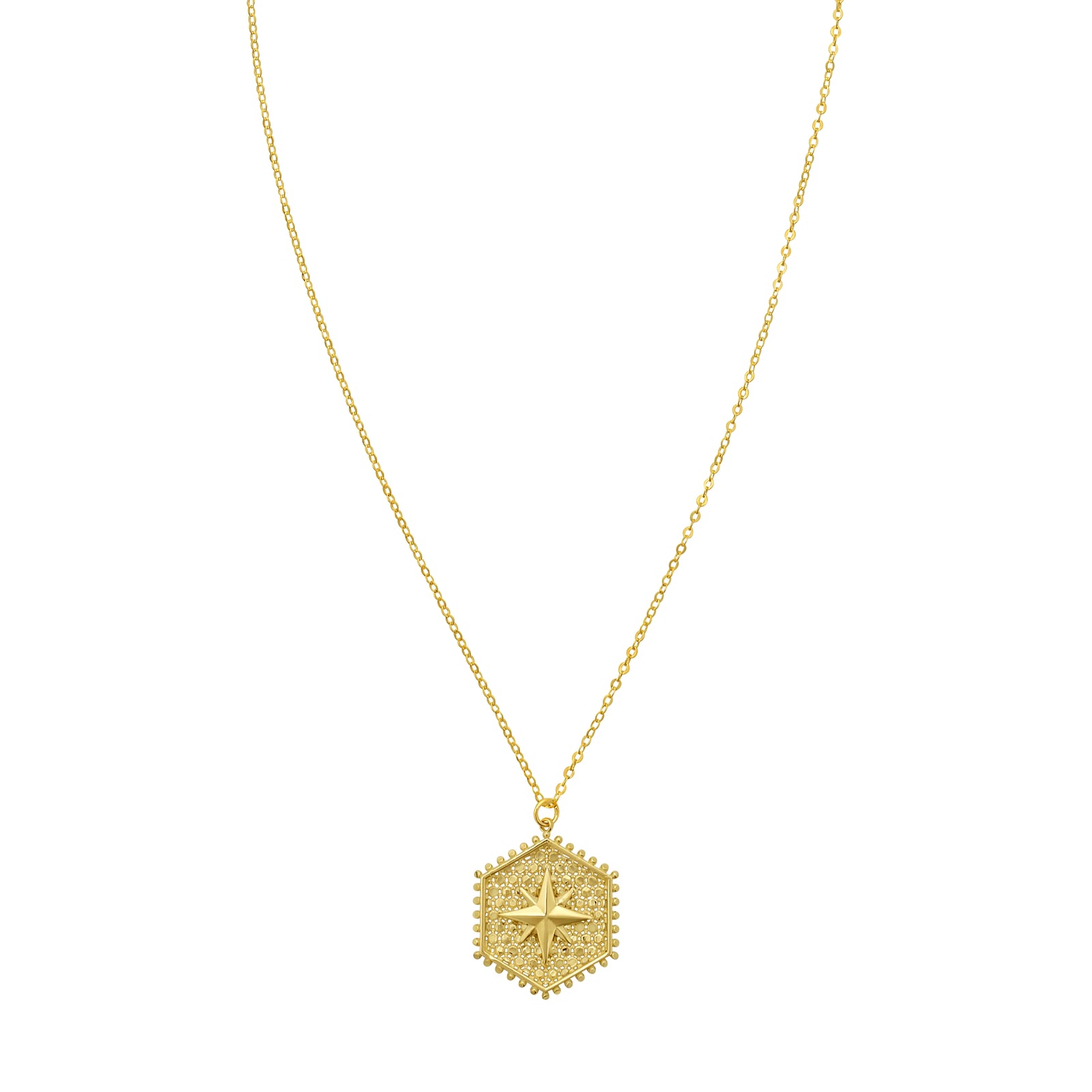 14K North Star Hexagon Necklace
