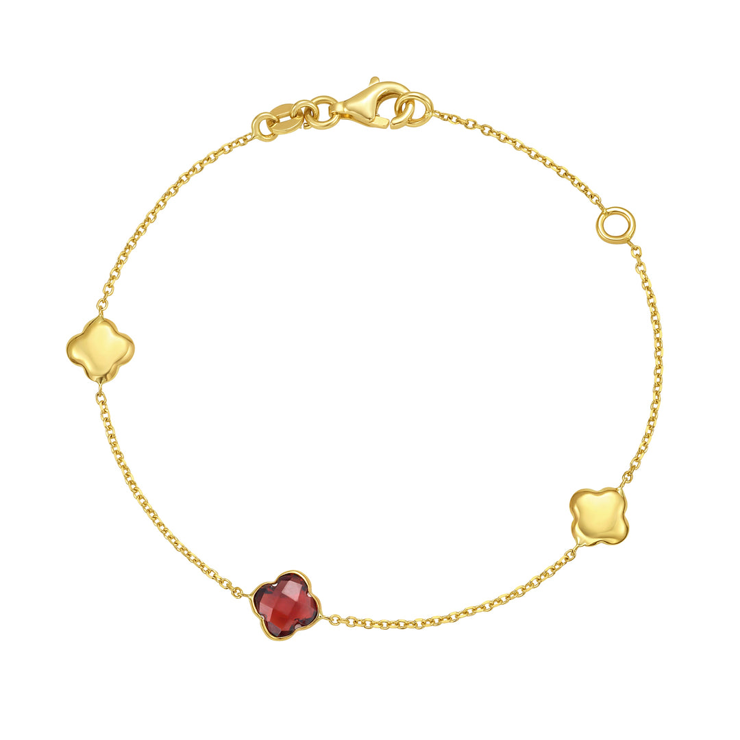 14K Garnet Clover Gem Bracelet