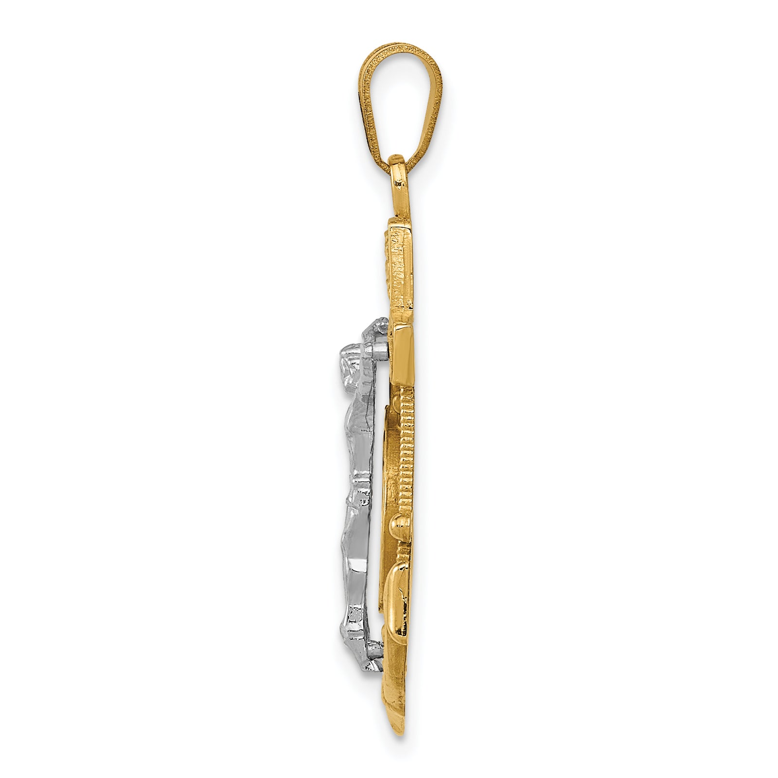 14k Two-tone Diamond-cut Mariners Crucifix Pendant