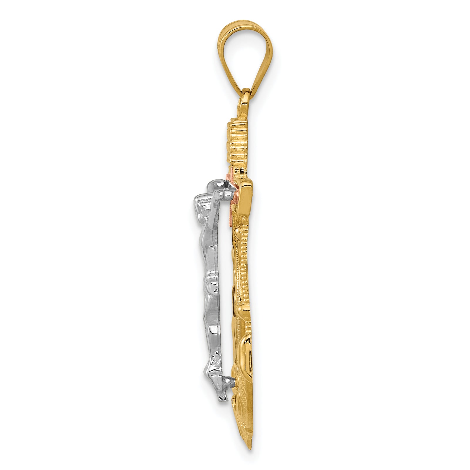 14k Tri-color Diamond-cut w/Textured Mariners Crucifix Pendant