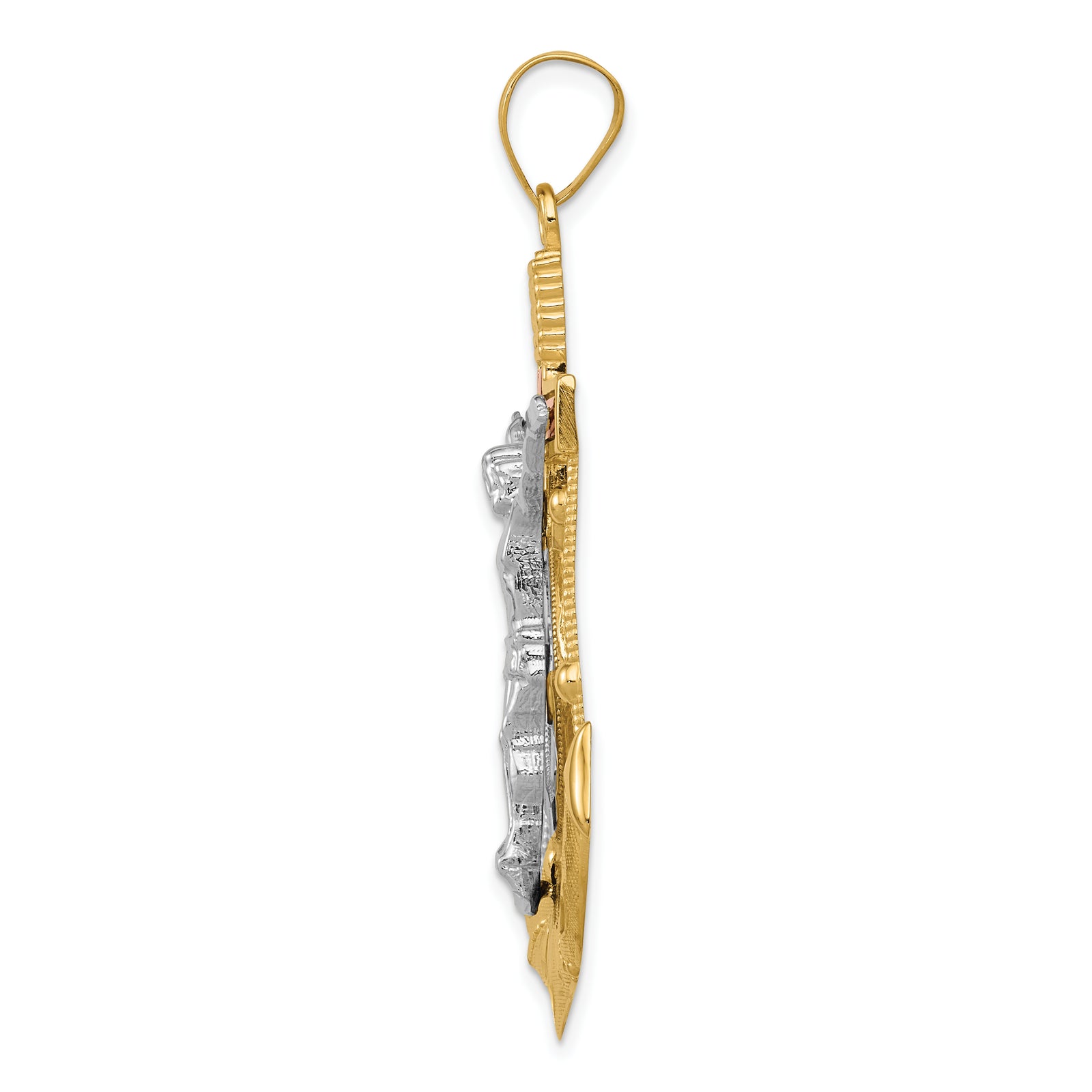 14k Tri-color Diamond-cut w/Textured Mariners Crucifix Pendant
