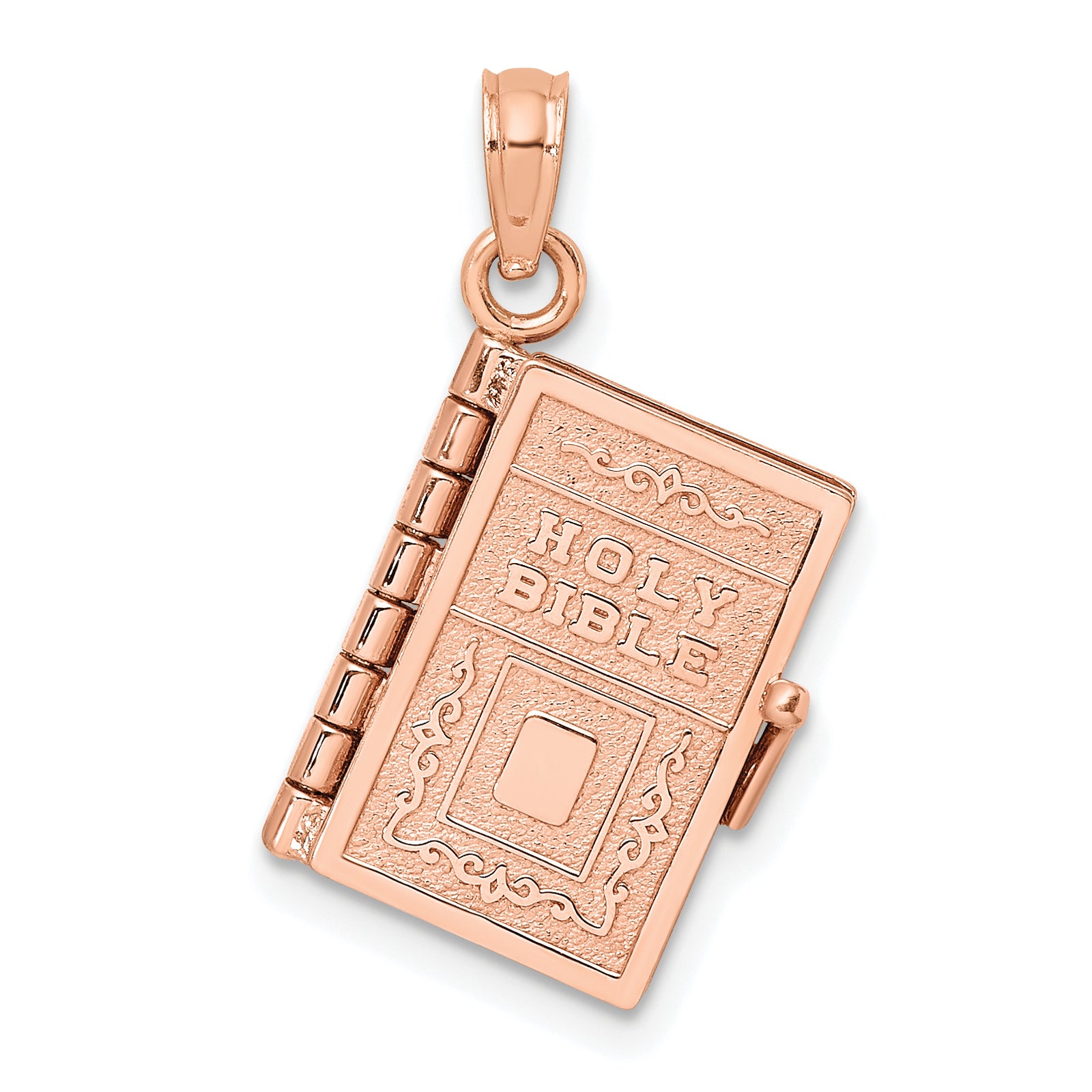 14k Rose Gold 3-D Holy Bible w/ Lords Prayer Moveable Charm