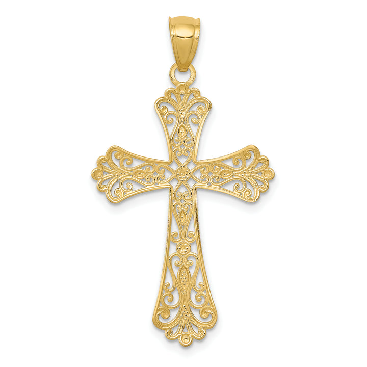 14k w/Rhodium Diamond-cut Cross Pendant