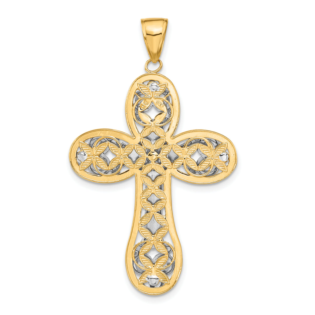 14K Two-tone Diamond-cut Layered Cross Pendant