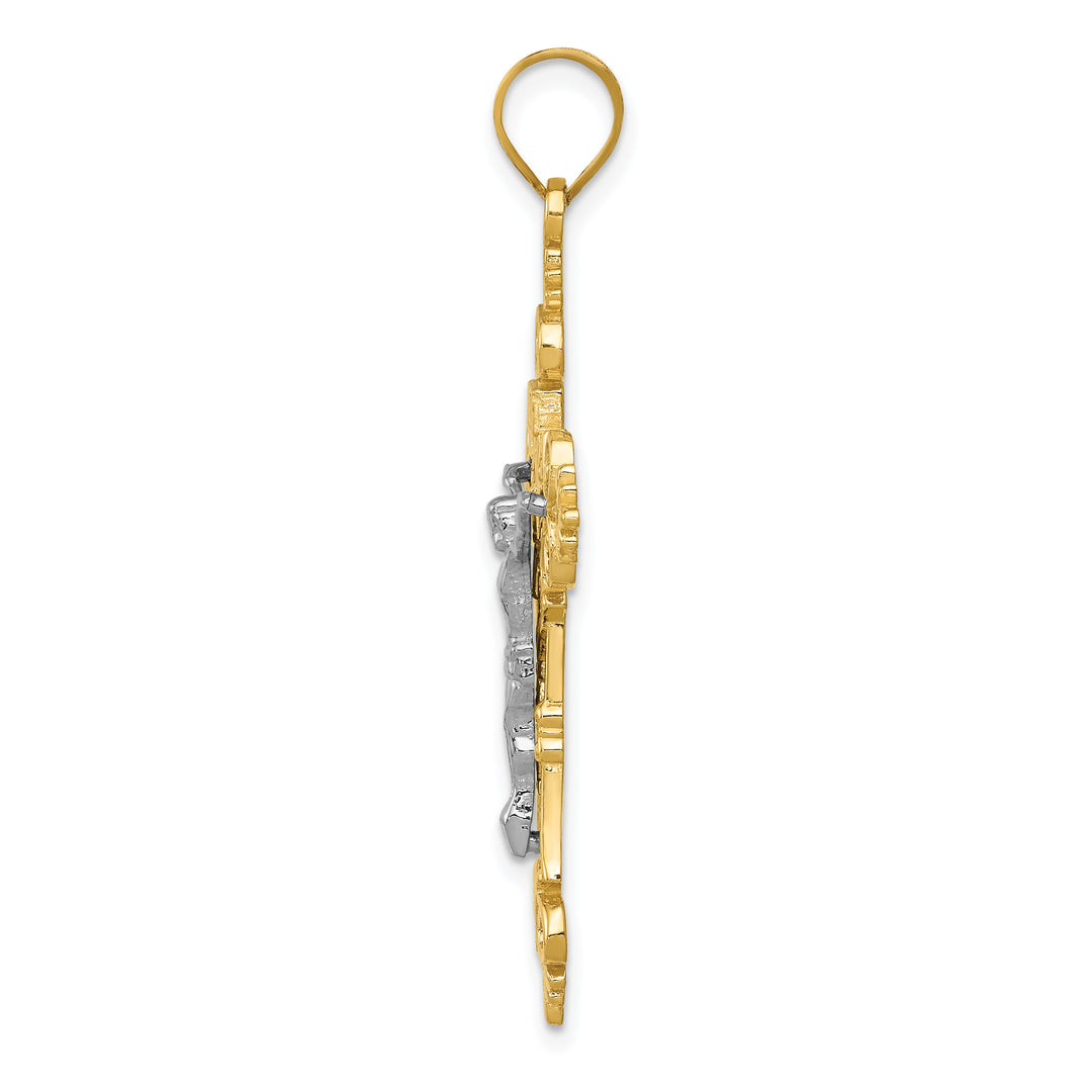 14K Two-Tone Large Lacy-Edge Inri Crucifix Pendant