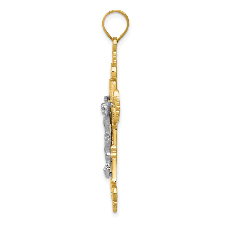 14K Two-Tone Large Lacy-Edge Inri Crucifix Pendant