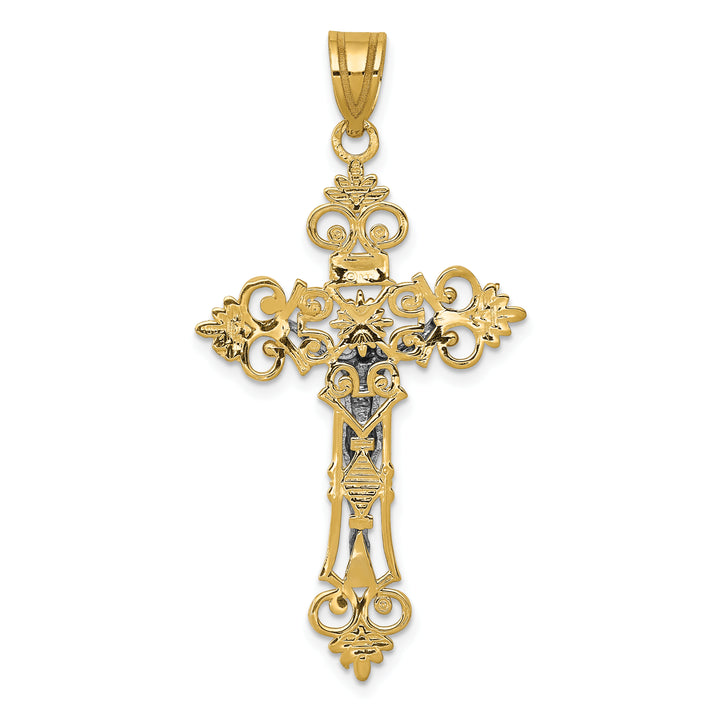 14K Two-Tone Large Lacy-Edge Inri Crucifix Pendant