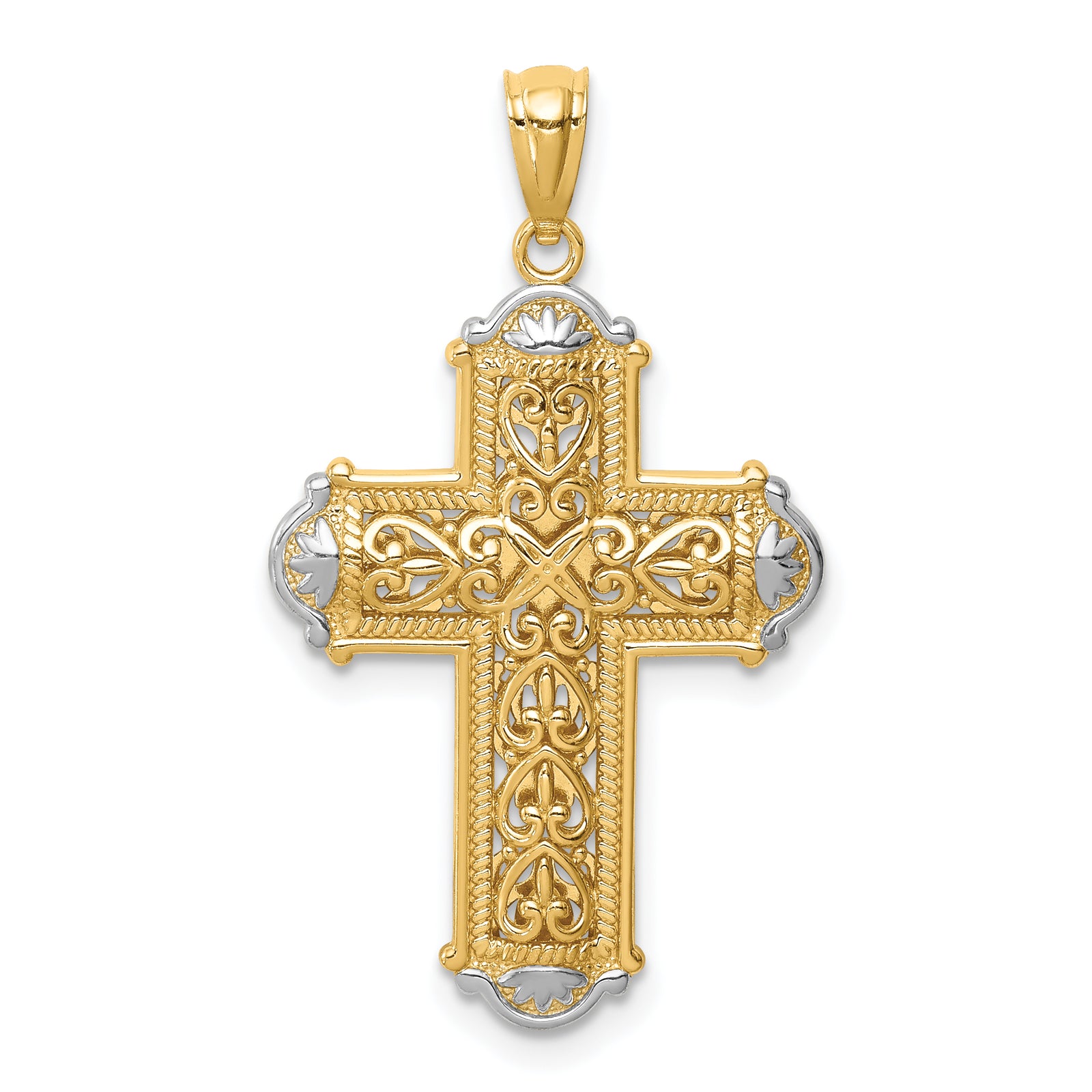 14K White Rhodium D/C Reversible Cross Pendant