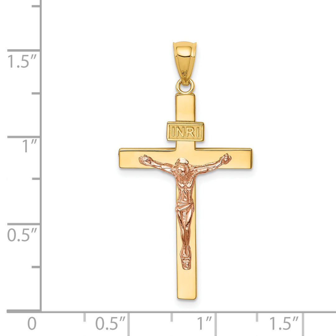 14K Two-tone INRI Crucifix Pendant