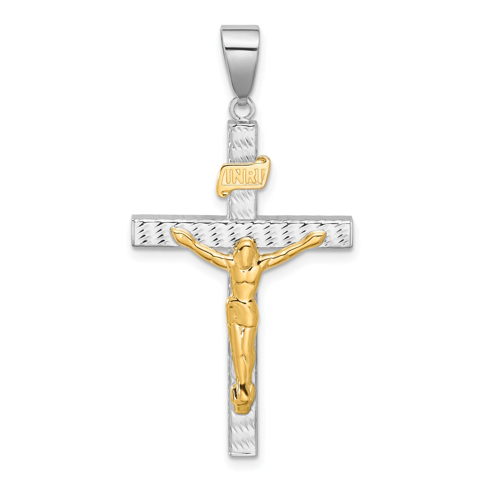 14K Two-tone Polished and Diamond-cut Crucifix Pendant