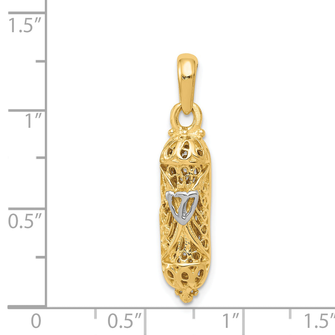 14K w/ White Rhodium Mezuzah W/Shin Charm