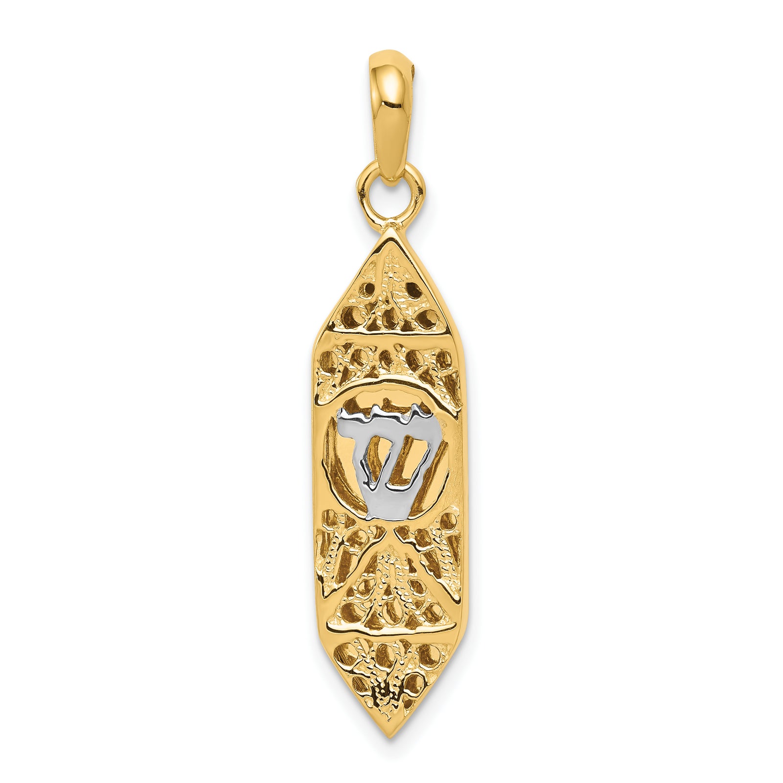 14K w/ White Rhodium Mezuzah W/Shin Charm