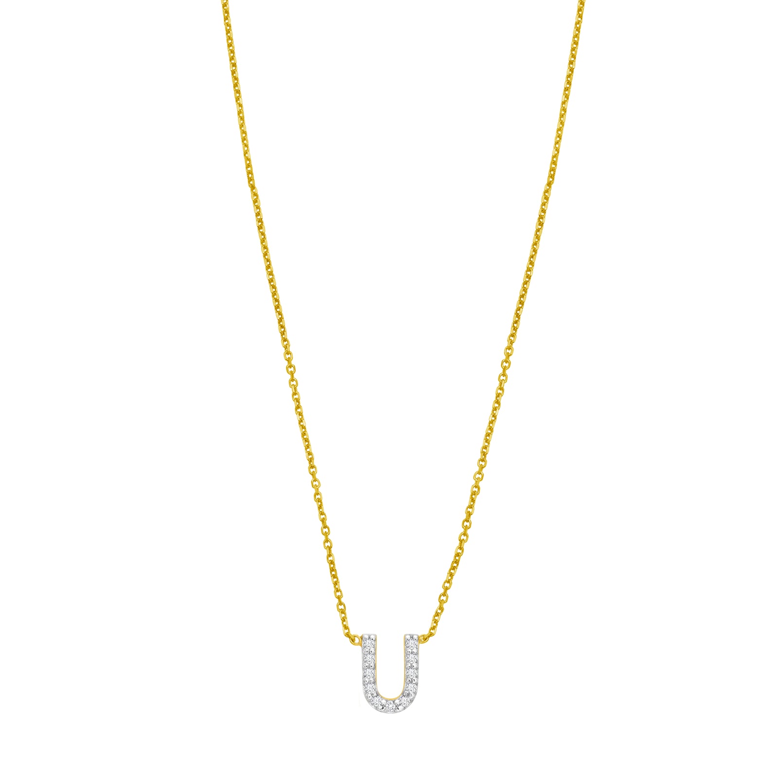 14K Mini Diamond U Initial