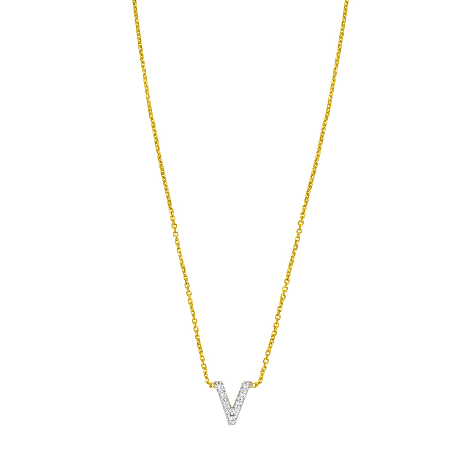 14K Mini Diamond V Initial