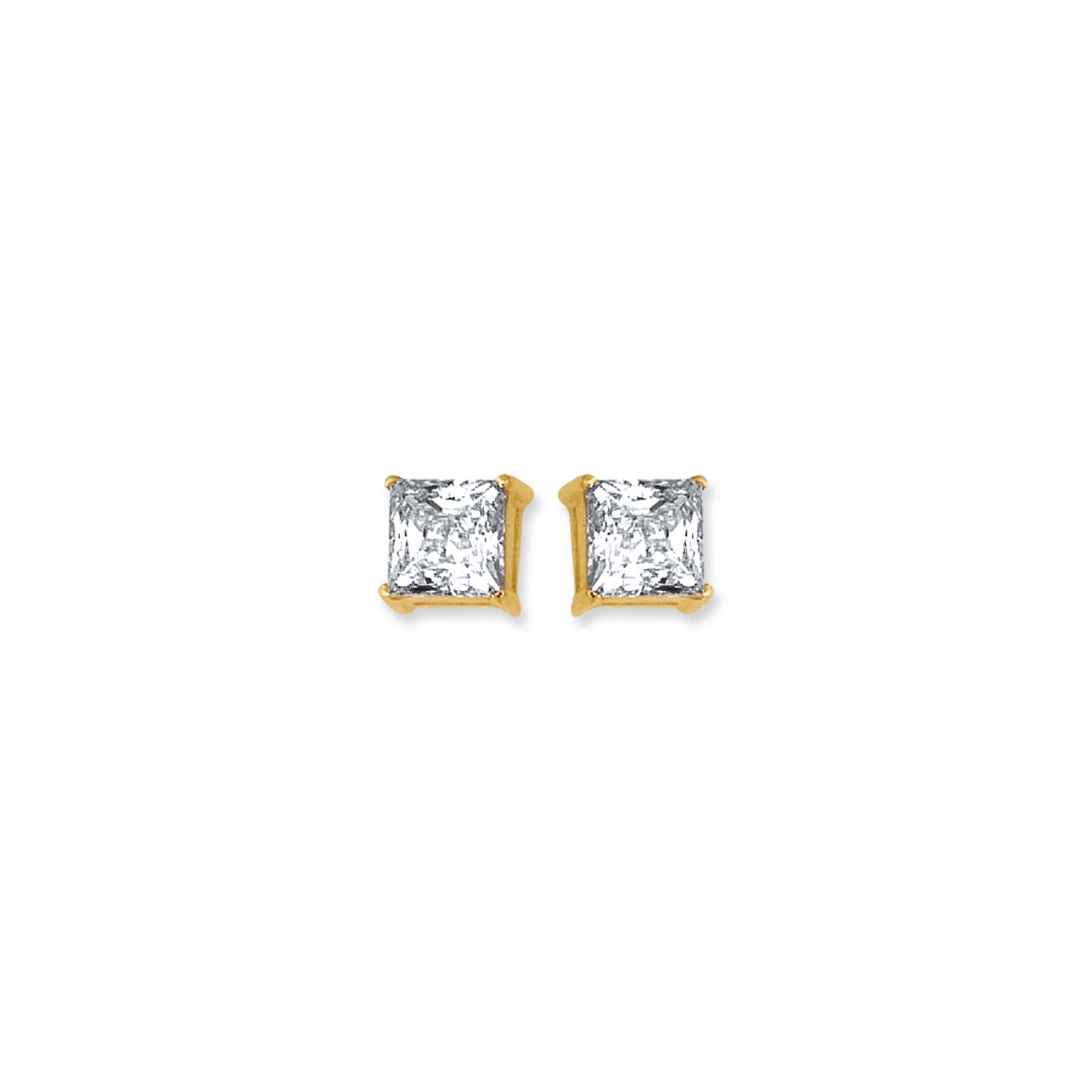 14K Gold 6mm Princess Cut CZ Stud Earring