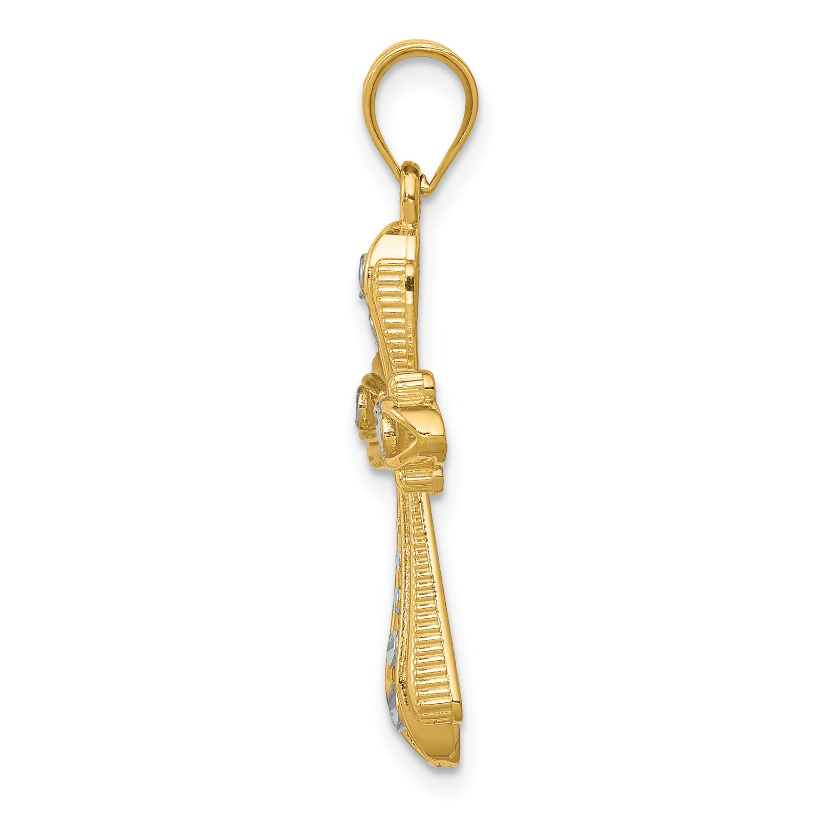 14K w/Rhodium Diamond Cut Cross Charm