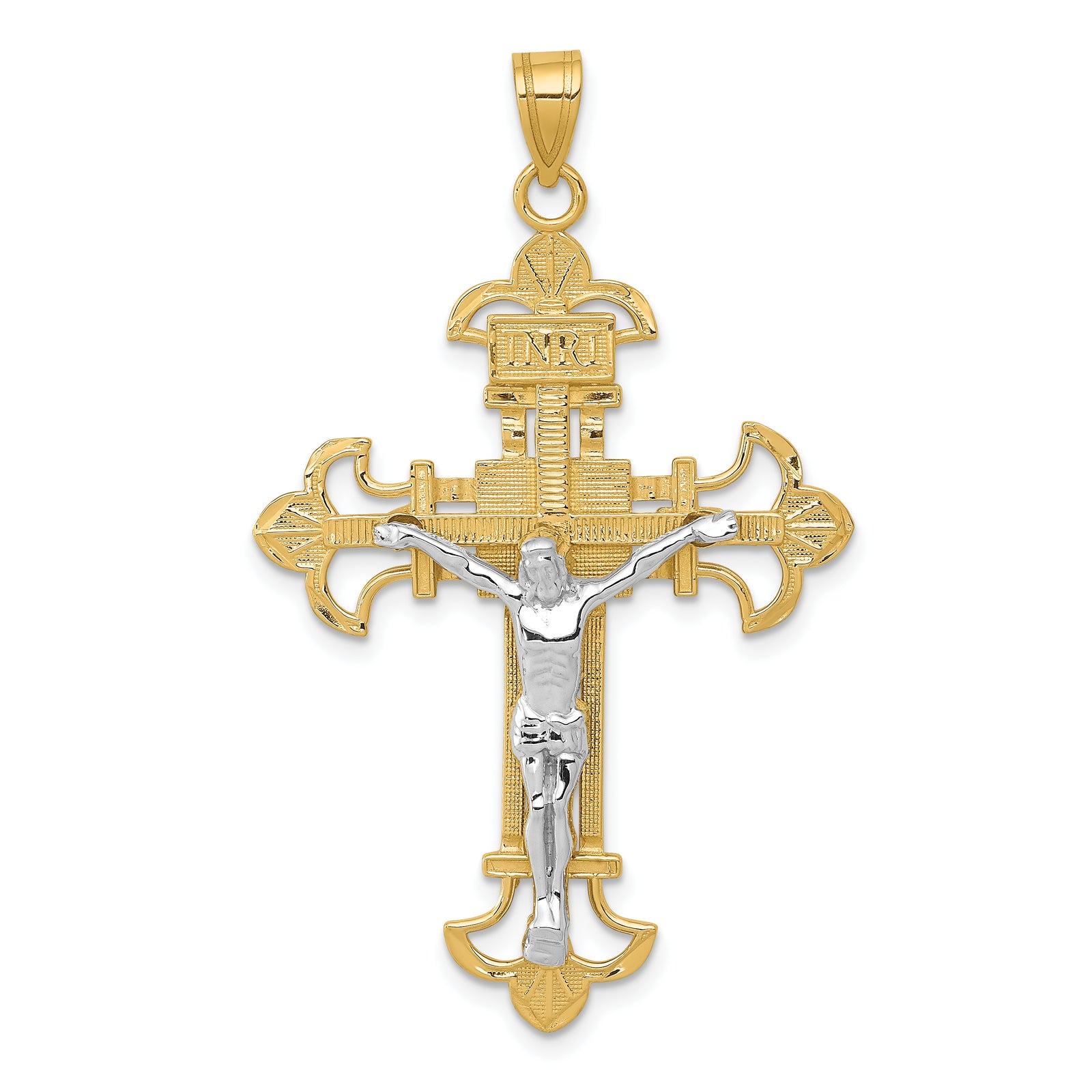 14K Two-tone INRI Crucifix Pendant