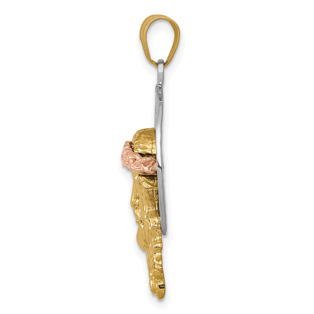 14K Tri-color Diamond-cut Christ Charm
