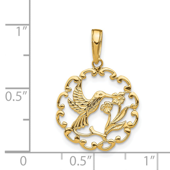 14K Hummingbird w/Flower in Frame Pendant