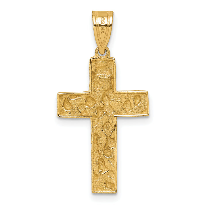 14K Polished/Textured Nugget Style Cross Pendant