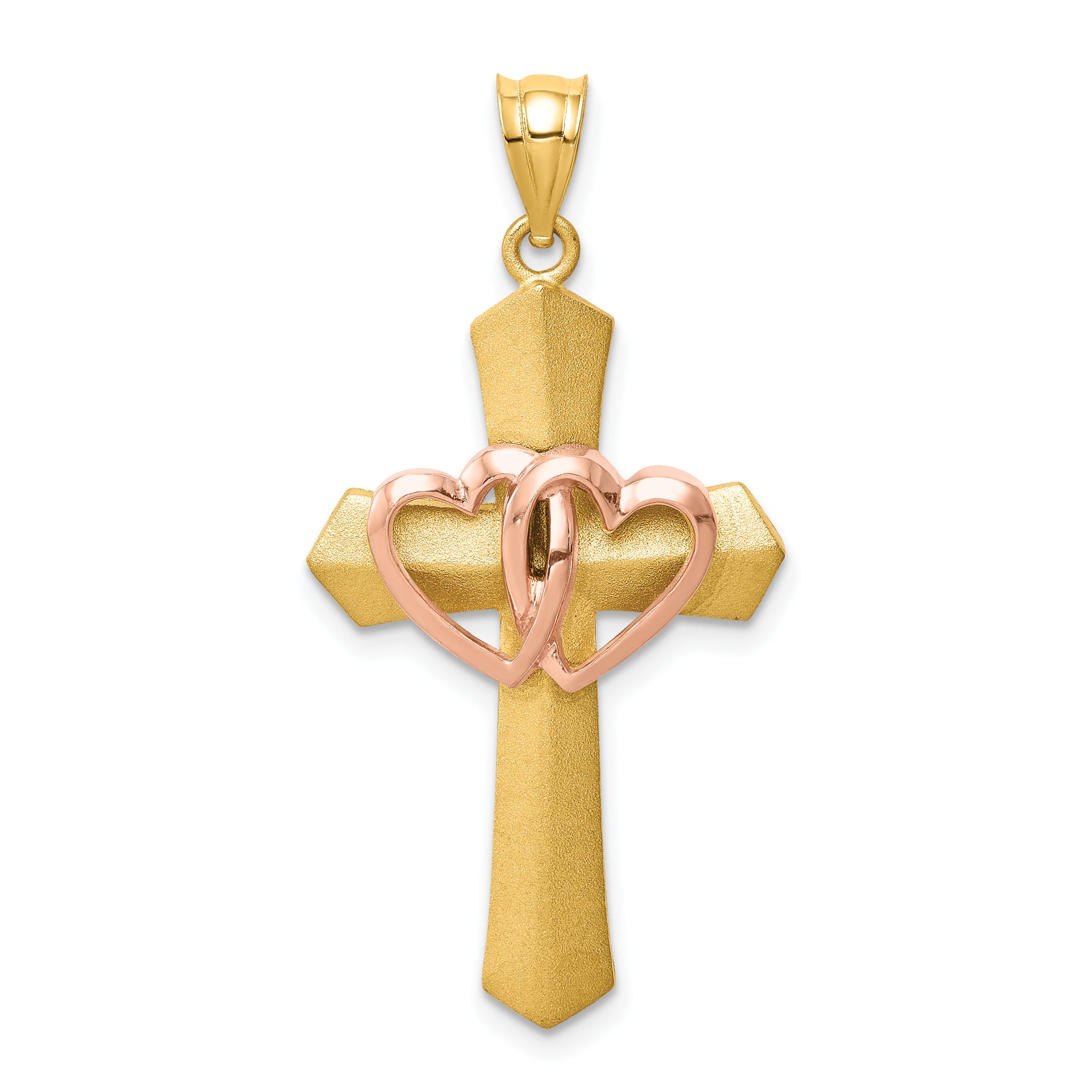 14k Two-tone Double Heart Cross Charm