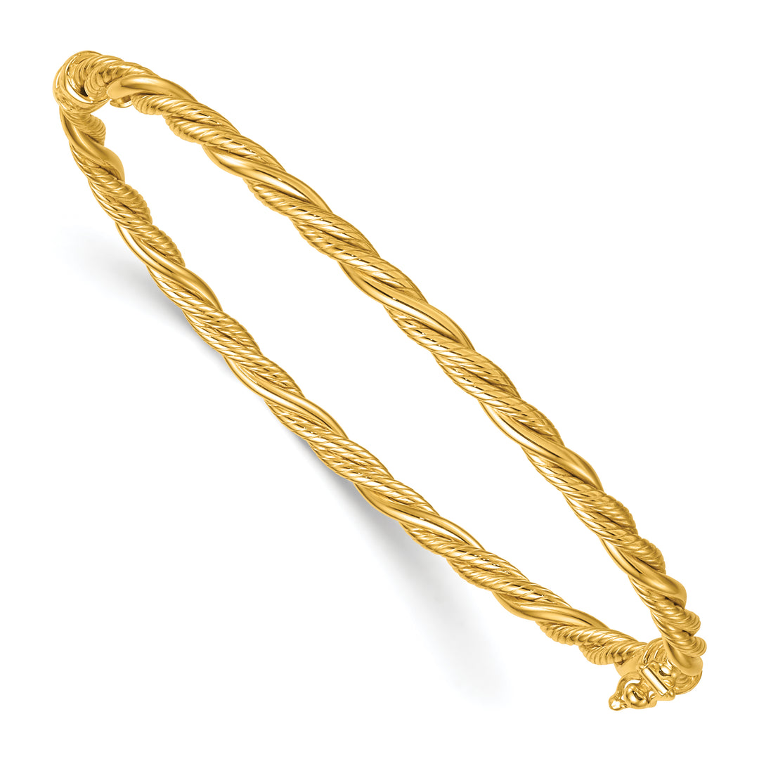 14K Polished and Textured Twisted Hinged Bangle