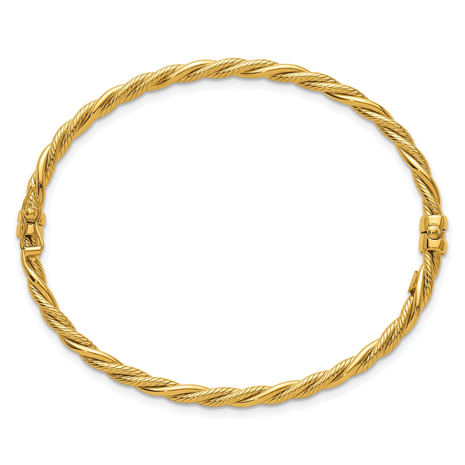 14K Polished and Textured Twisted Hinged Bangle