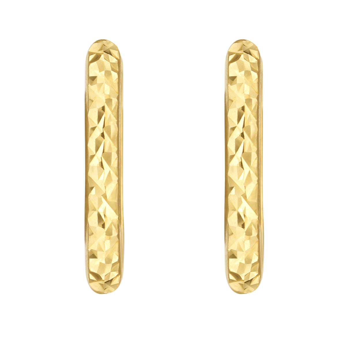 14K Gold Textured Rectangular Huggie Earrings