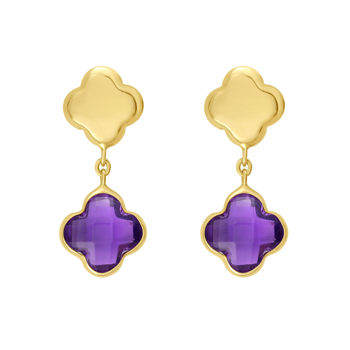 14K Amethyst Clover Gem Earrings