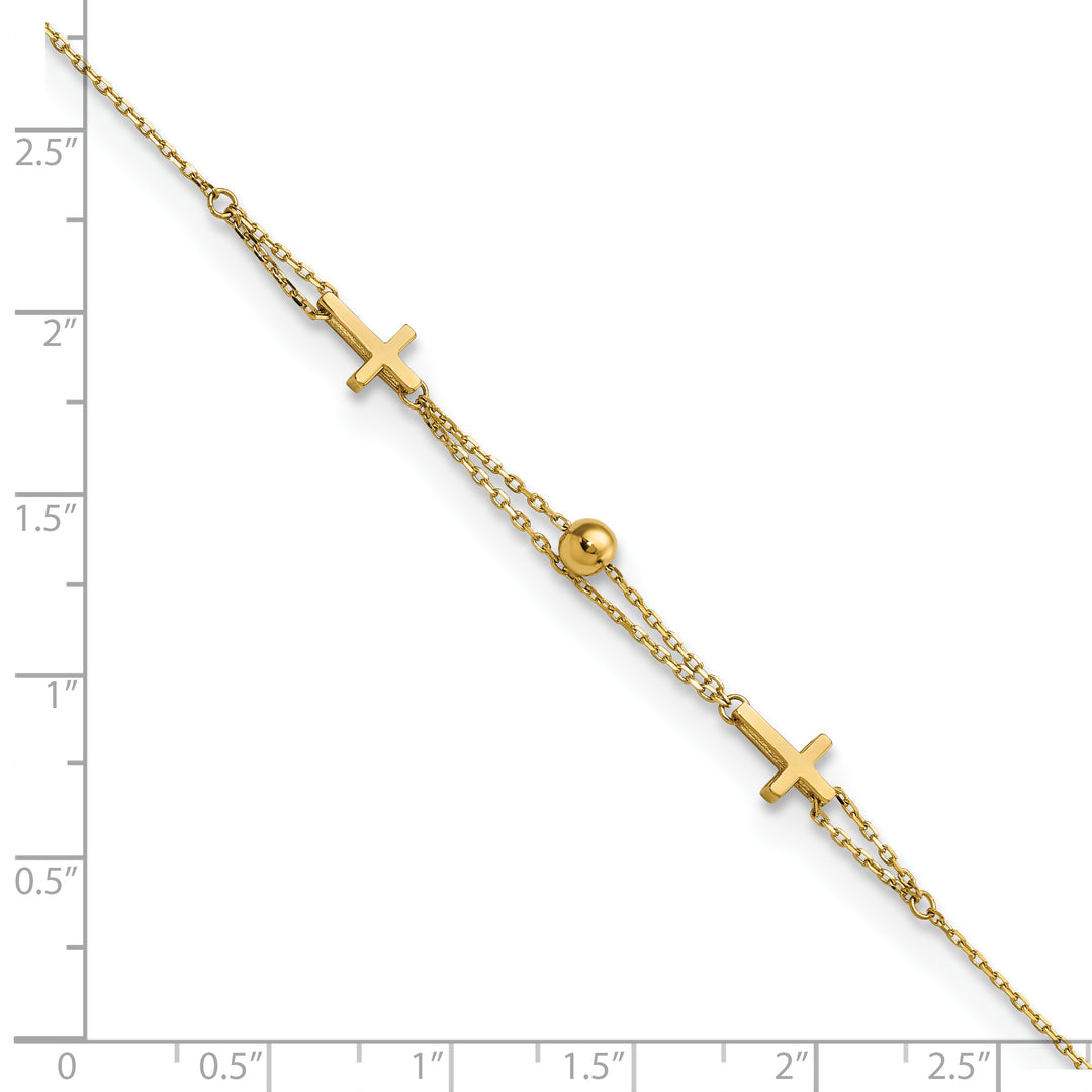 14K Polished Double Strand Cross 7.5in Bracelet