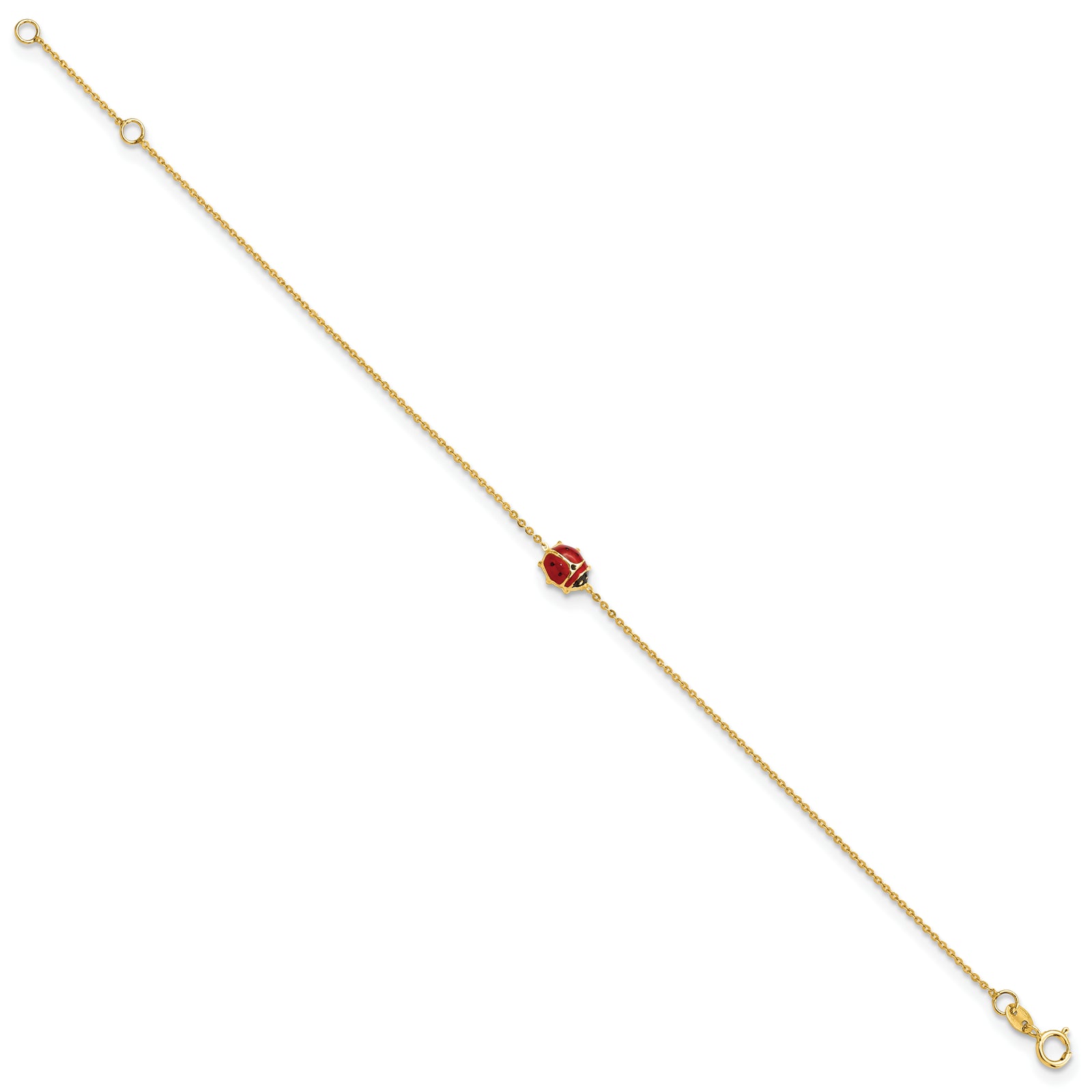 14k Polished Enameled Ladybug 6.5in w/.75in ext. Bracelet