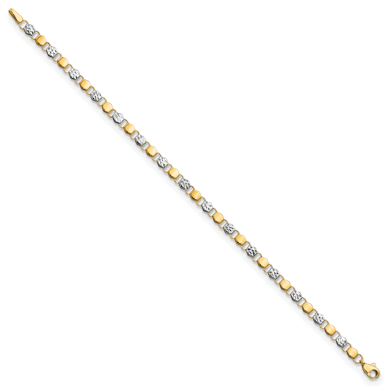 14K and White Rhodium D/C Fancy 7.5in Bracelet