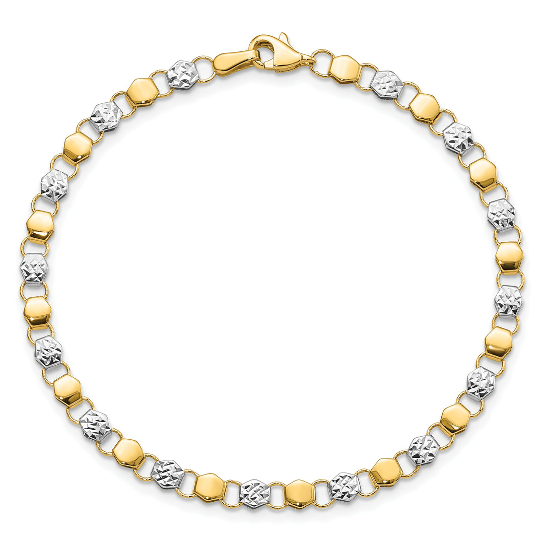 14K and White Rhodium D/C Fancy 7.5in Bracelet