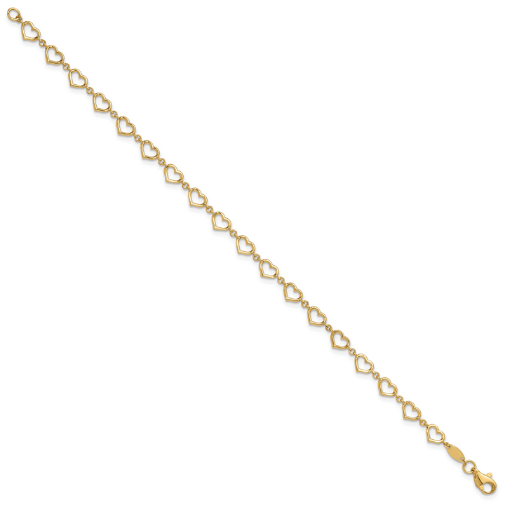 14K Polished Heart Link Bracelet