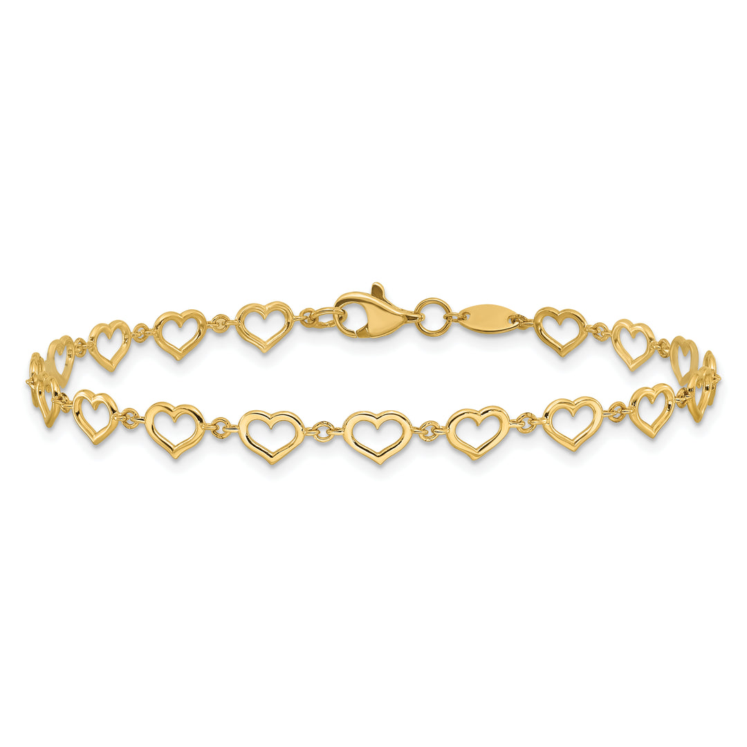 14K Polished Heart Link Bracelet