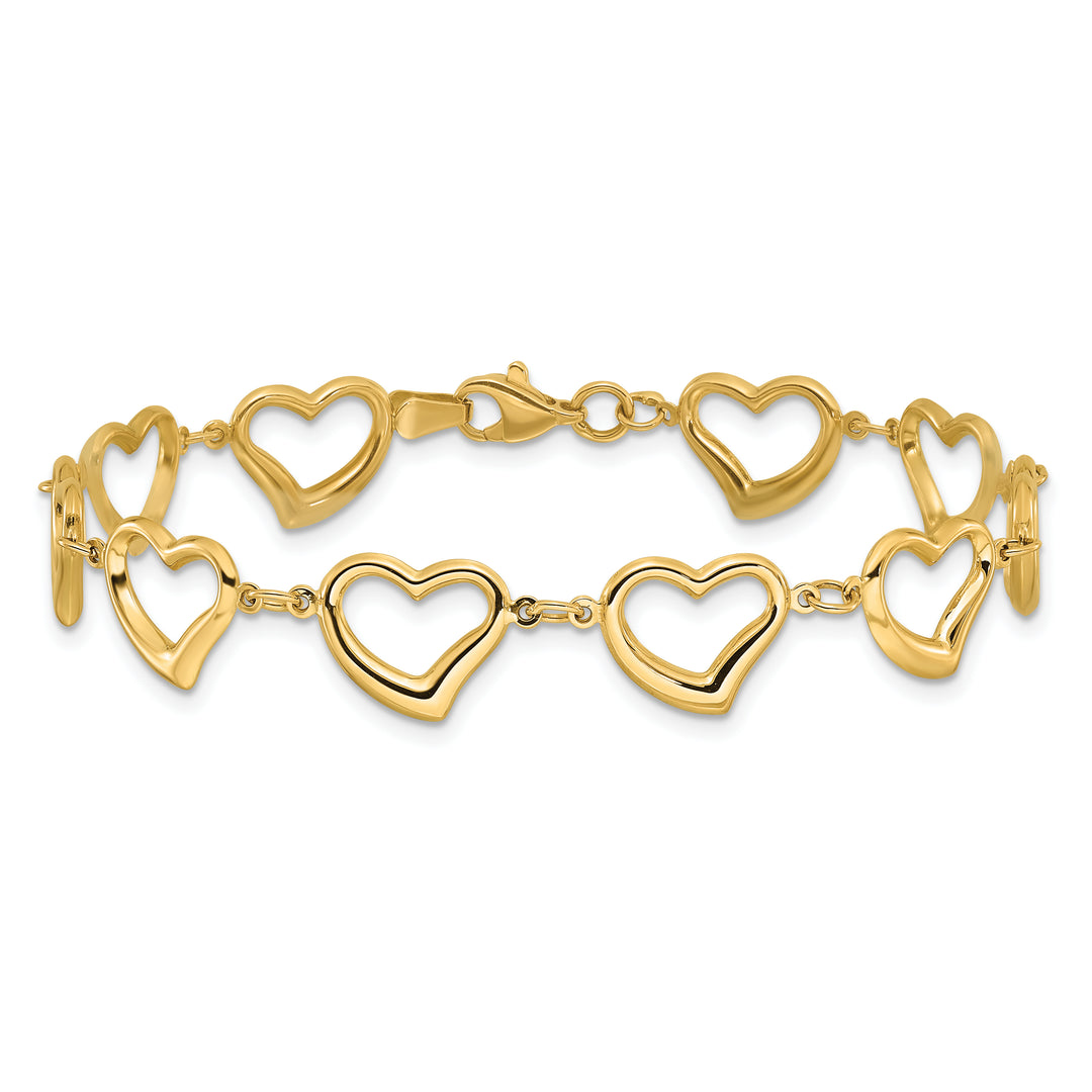 14K Polished Heart Link Bracelet