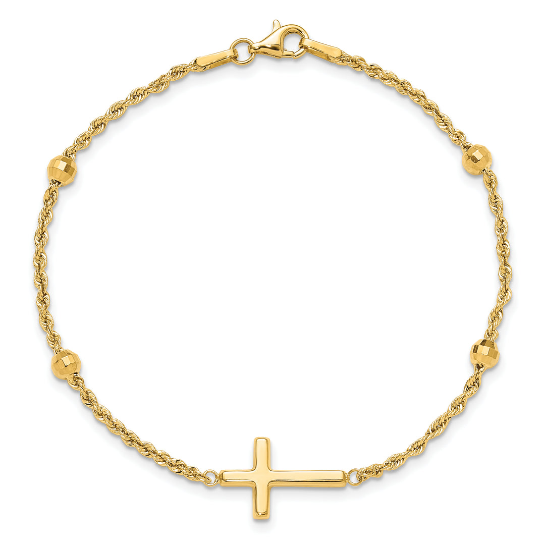 14k D/C Beaded Cross 7.5in Bracelet