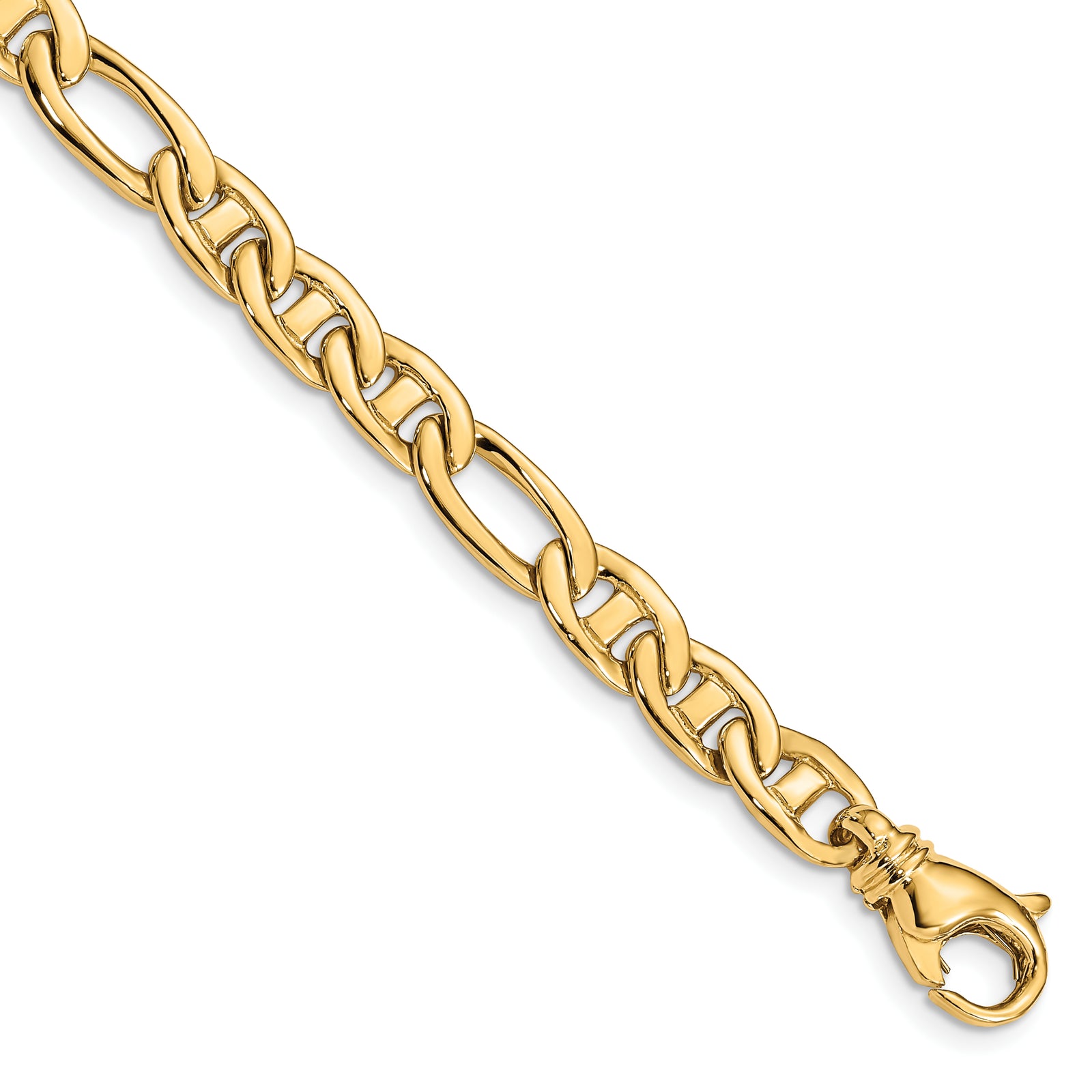 14k 6.5mm Solid Hand-polished 3 & 1 Flat Anchor Chain
