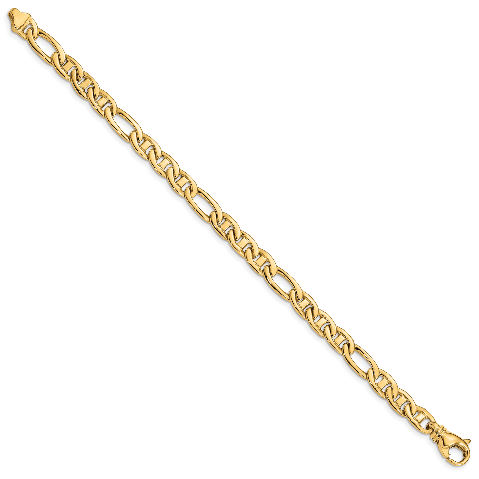 14k 6.5mm Solid Hand-Polished 3 & 1 Flat Anchor Bracelet