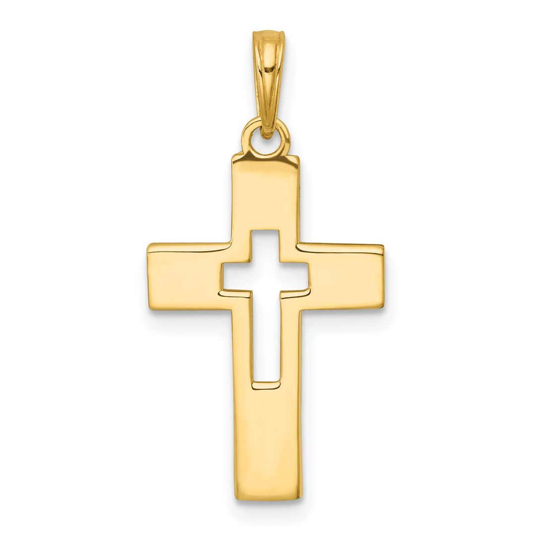 14K Polished Cut-Out Cross Charm