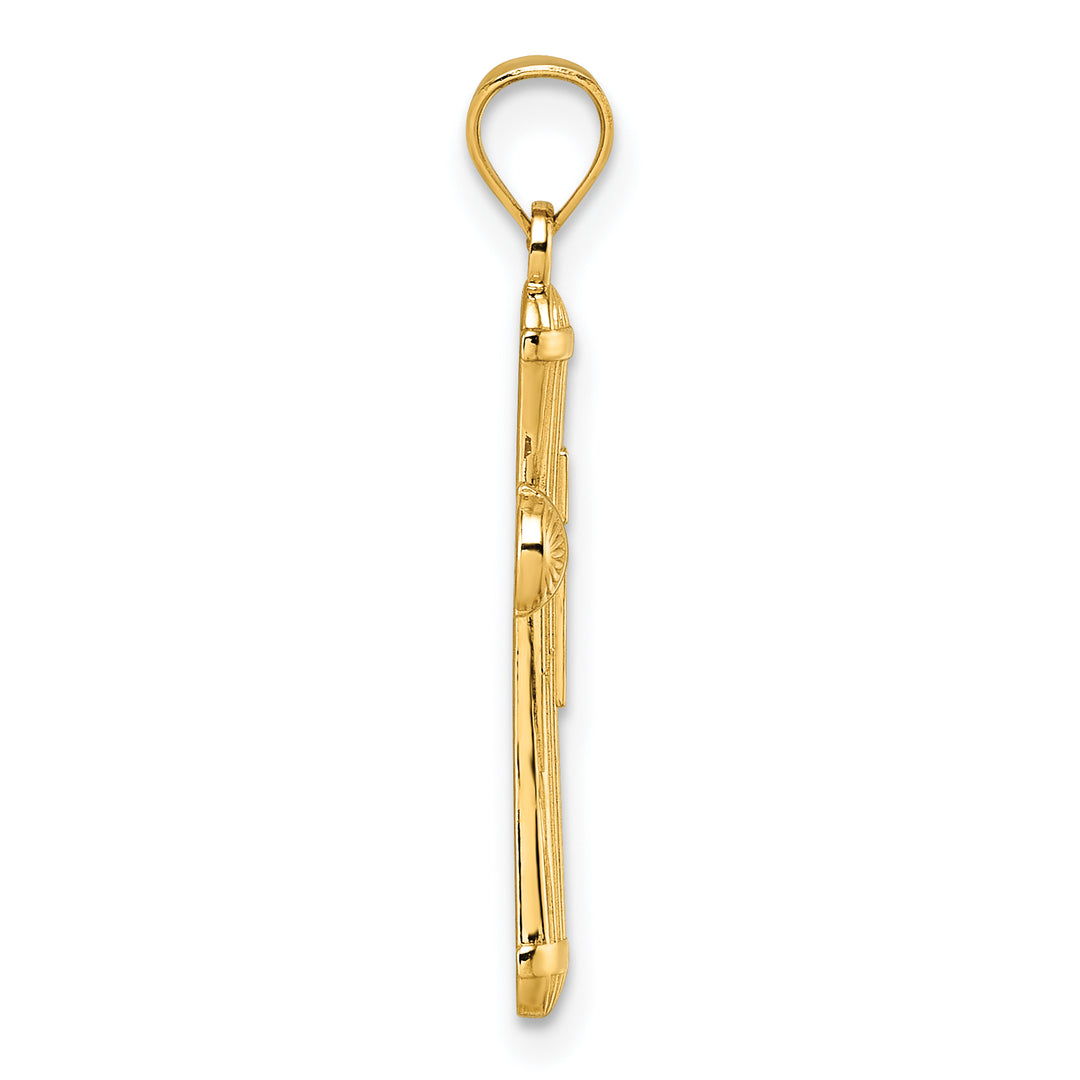 14k Polished and D/C Grooved Cross Pendant