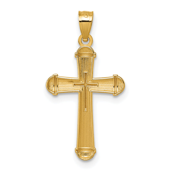 14k Polished and D/C Grooved Cross Pendant
