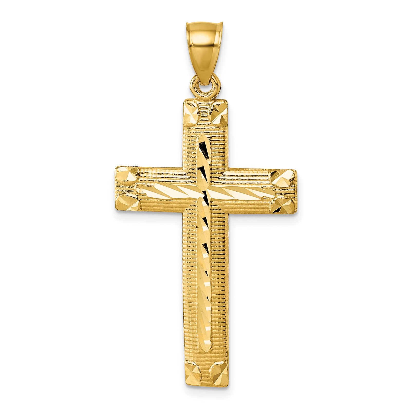 14K Polished Diamond-cut Textured Fancy Cross Pendant