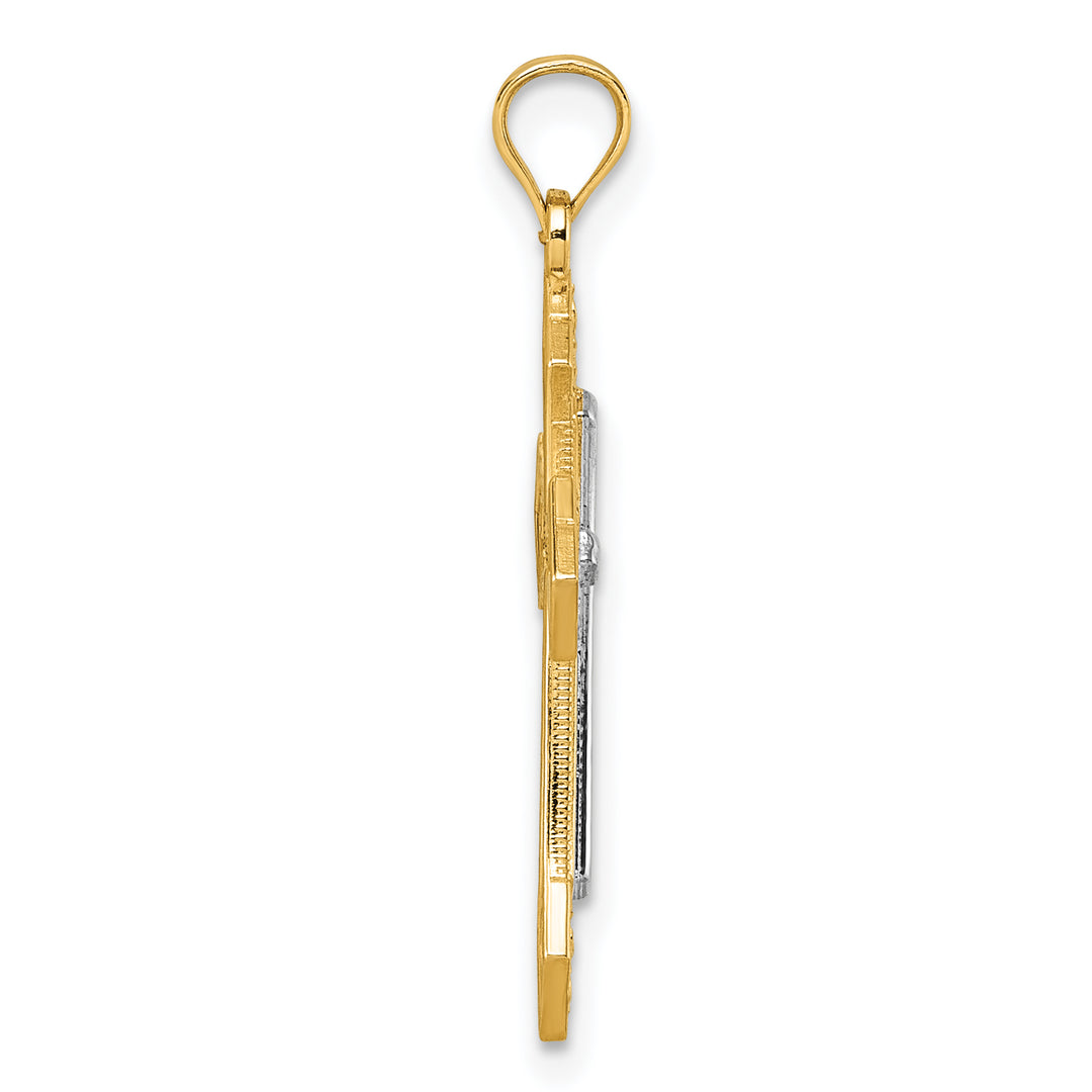 14k Two-tone Diamond Cut Polished Cross Pendant
