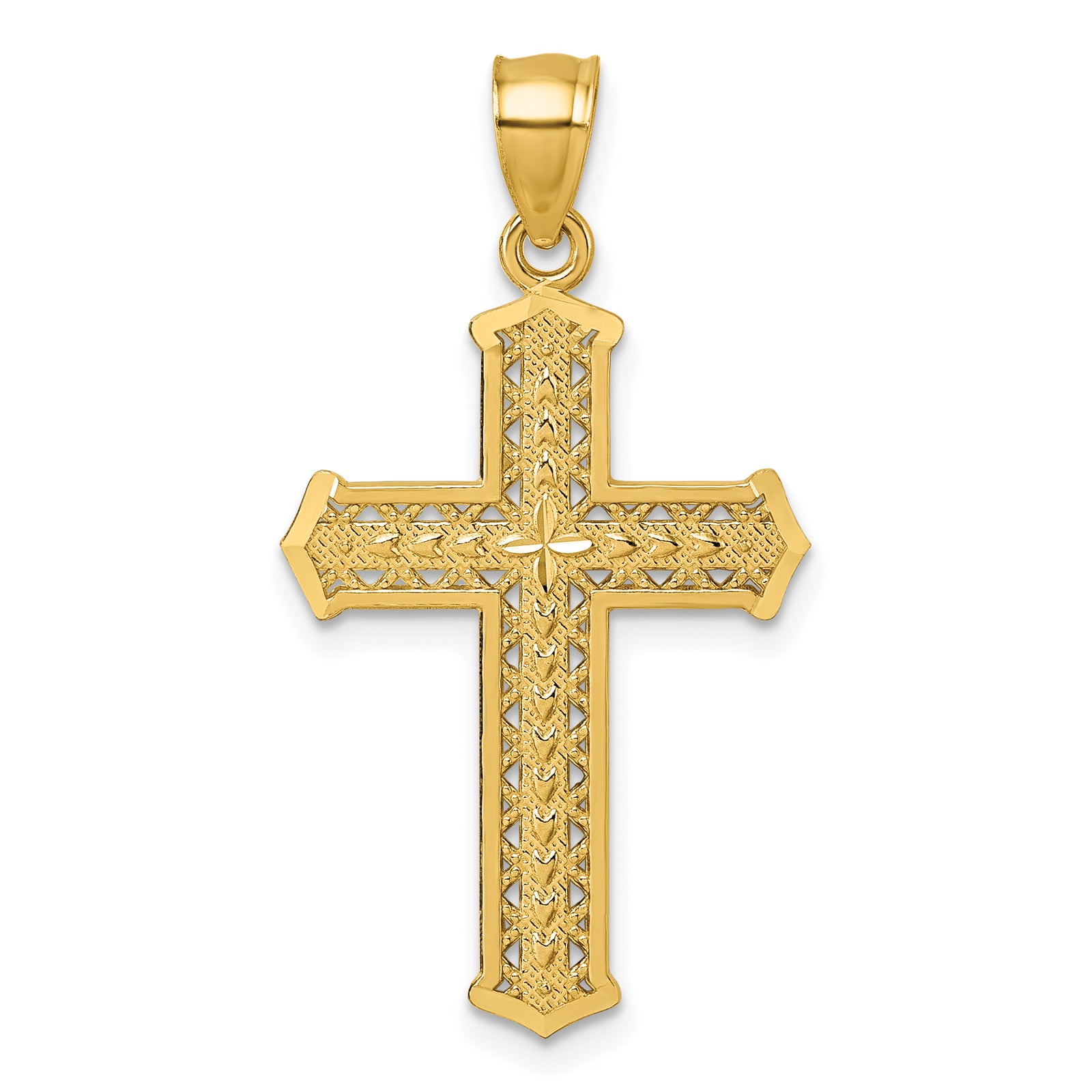 14k Polished Diamond-cut Textured Fancy Cross Pendant