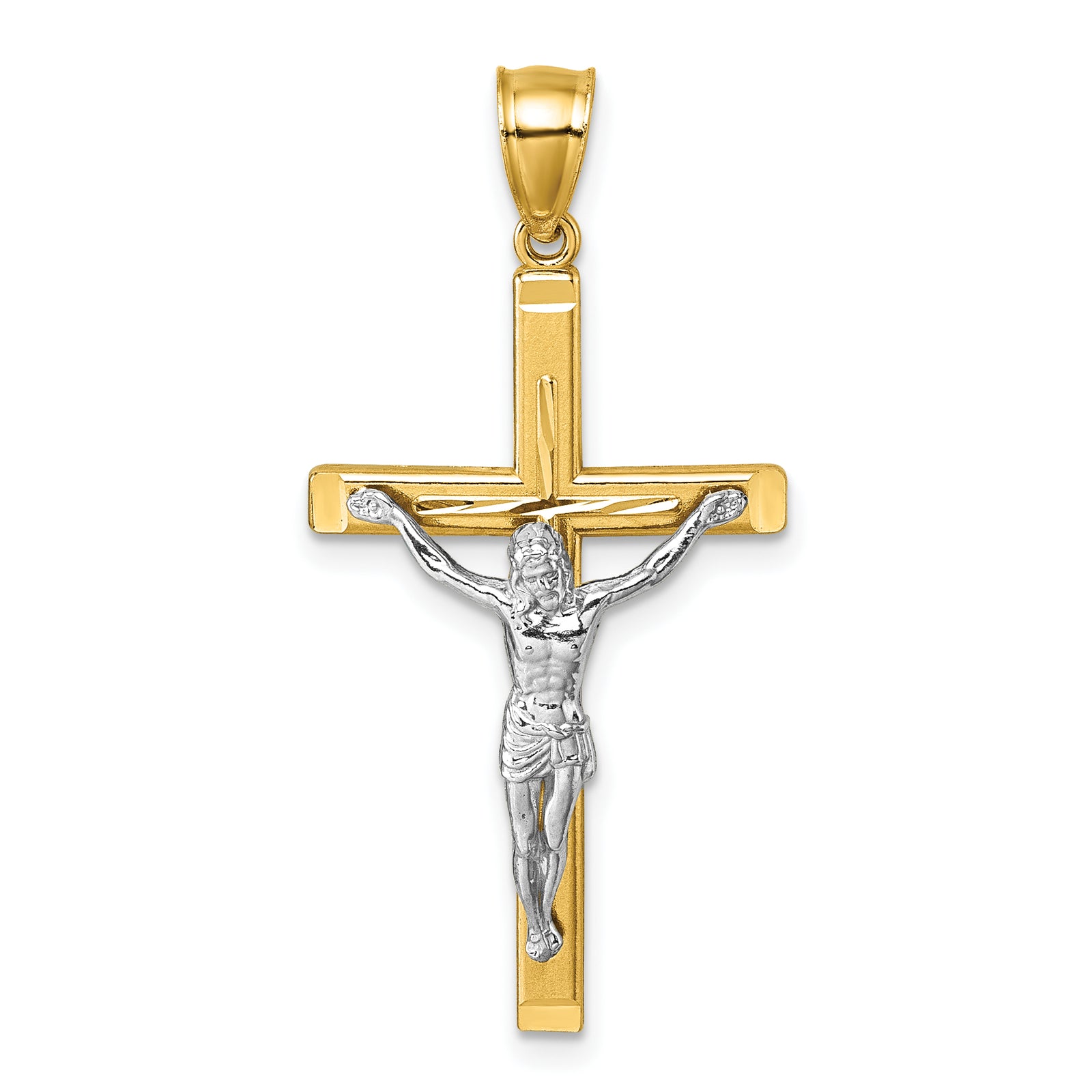 14k Two-tone Polished and Diamond-cut Crucifix Pendant