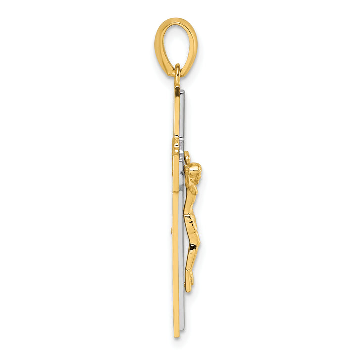 14k Two-tone Polished and Satin Crucifix With Square Cut Out Pendant