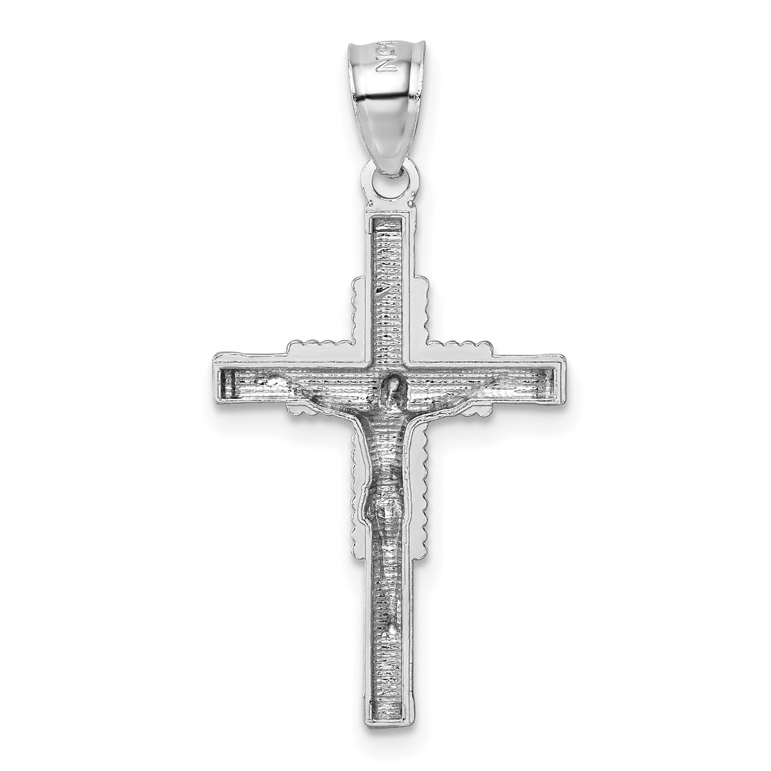14k White Gold Polished and Diamond-cut Textured Crucifix Pendant